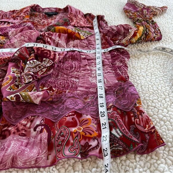 New York City Designs Bell Sleeve Lace Ruffle Colorful Button Y2K Fairy Blouse - Picture 8 of 12
